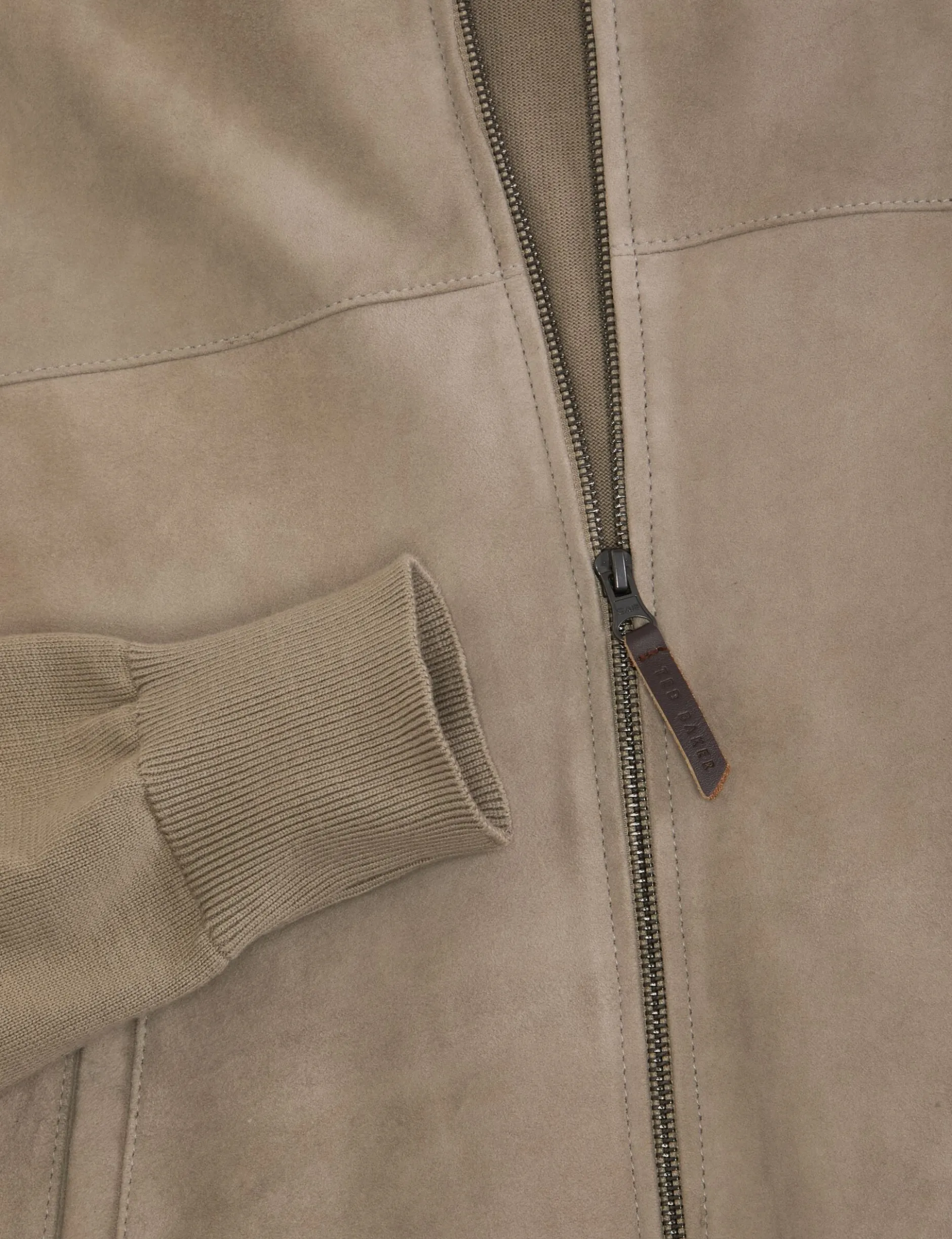 Suede Panel Zip-Up Bomber Jacket