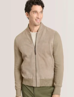 Suede Panel Zip-Up Bomber Jacket