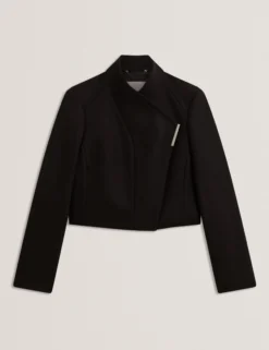 Tailored Cropped Wool Wrap Jacket