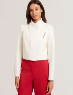 Tailored Cropped Wool Wrap Jacket