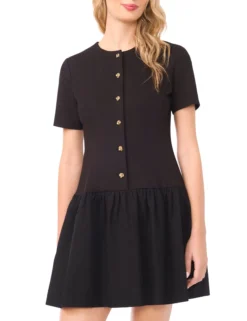 Tailored Drop Waist Buttoned Mini Dress