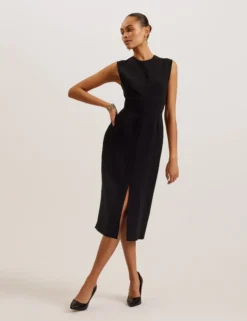 Tailored Sleeveless Midi Dress With Front Split