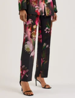 Tapered Leg Floral Print Tailored Trousers
