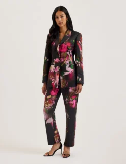 Tapered Leg Floral Print Tailored Trousers