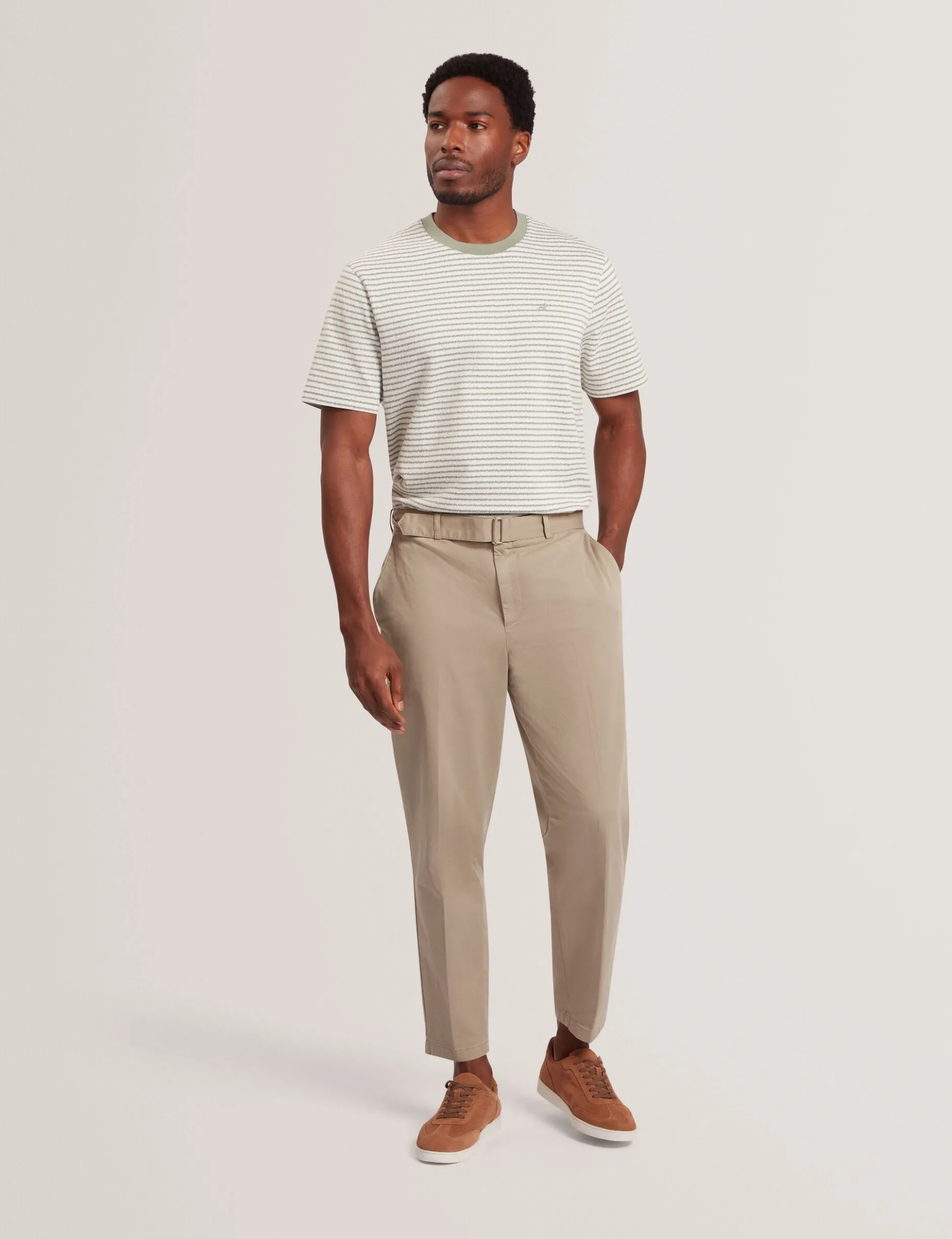 Textural Stripe Crew Neck Cotton T-Shirt