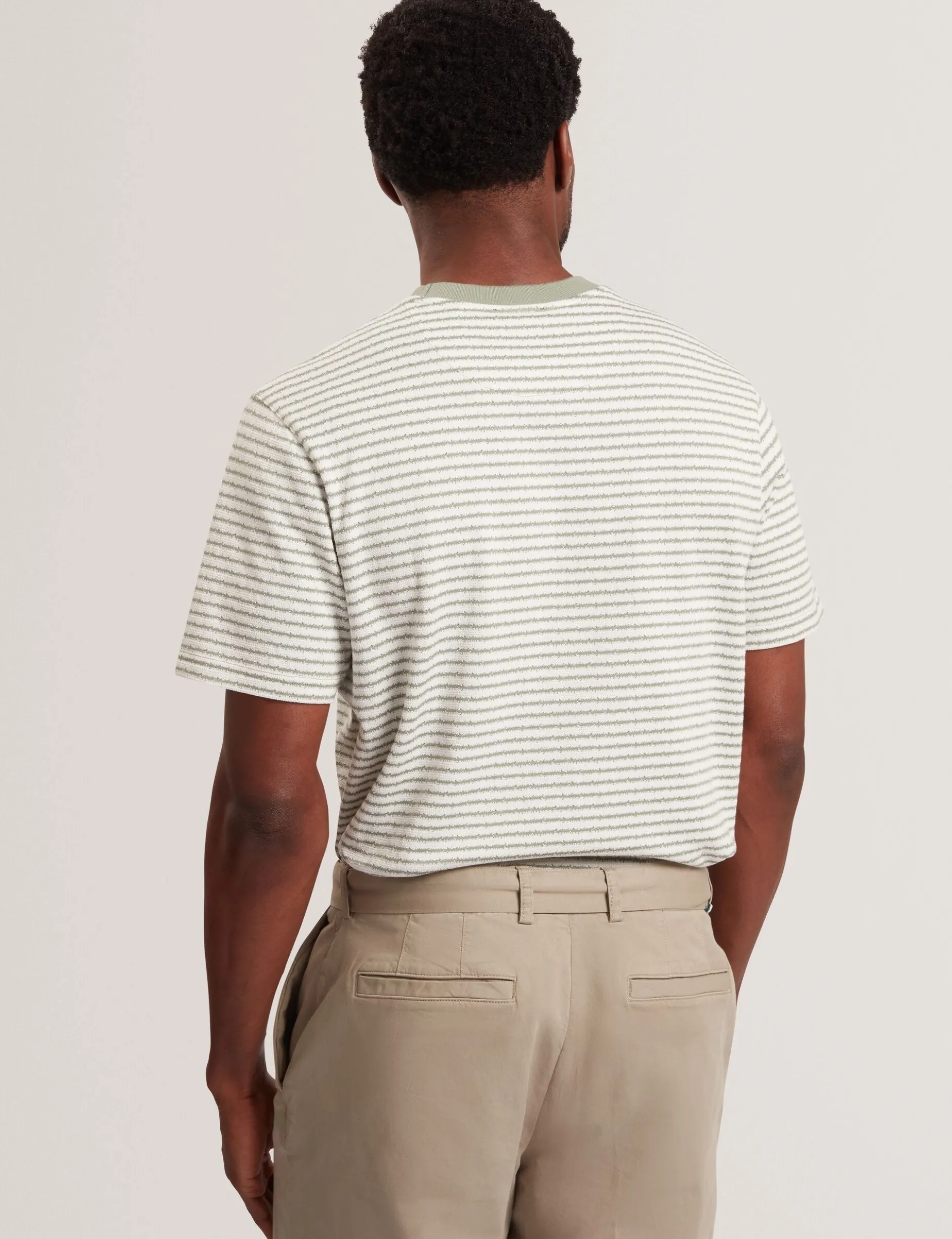 Textural Stripe Crew Neck Cotton T-Shirt