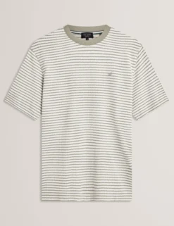 Textural Stripe Crew Neck Cotton T-Shirt