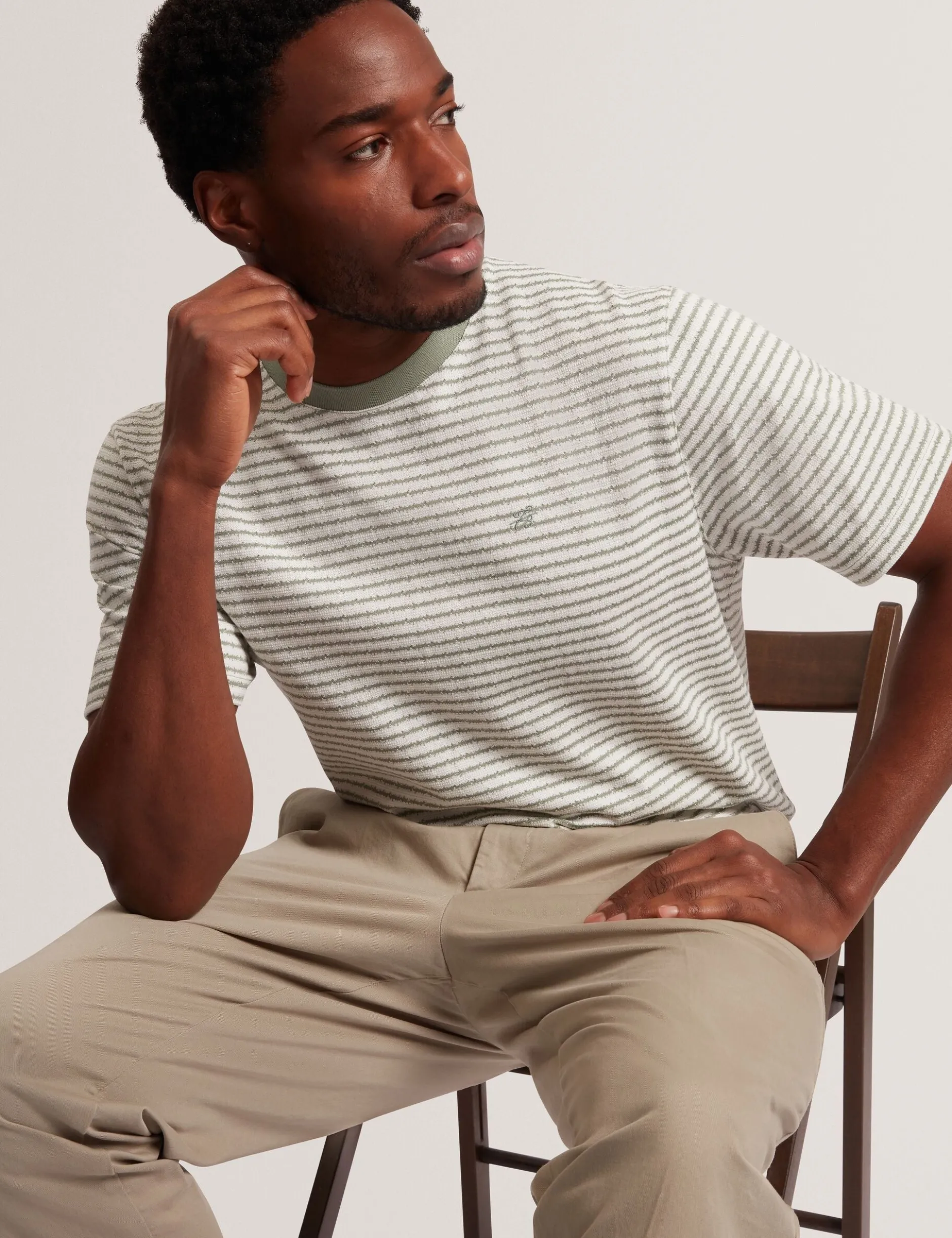 Textural Stripe Crew Neck Cotton T-Shirt