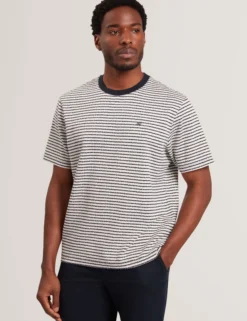 Textural Stripe Crew Neck Cotton T-Shirt