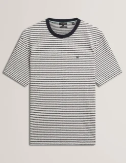Textural Stripe Crew Neck Cotton T-Shirt