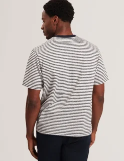 Textural Stripe Crew Neck Cotton T-Shirt