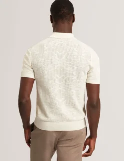 Textured Crochet Knit Button-Through Polo