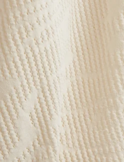 Textured Crochet Knit Button-Through Polo