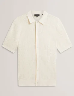 Textured Crochet Knit Button-Through Polo