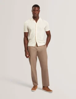 Textured Crochet Knit Button-Through Polo