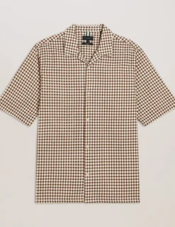 Textured Grid Cotton Short Sleeve Shirt