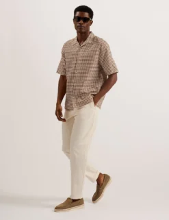 Textured Grid Cotton Short Sleeve Shirt