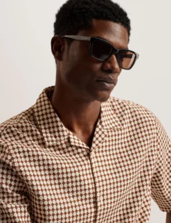 Textured Grid Cotton Short Sleeve Shirt