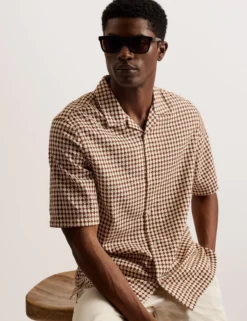 Textured Grid Cotton Short Sleeve Shirt