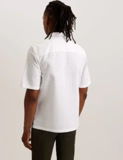 Textured Grid Cotton Short Sleeve Shirt