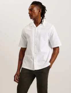 Textured Grid Cotton Short Sleeve Shirt
