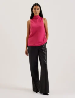 Textured High Neck Sleeveless Top