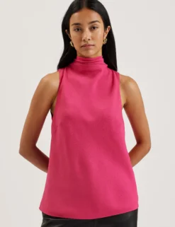 Textured High Neck Sleeveless Top