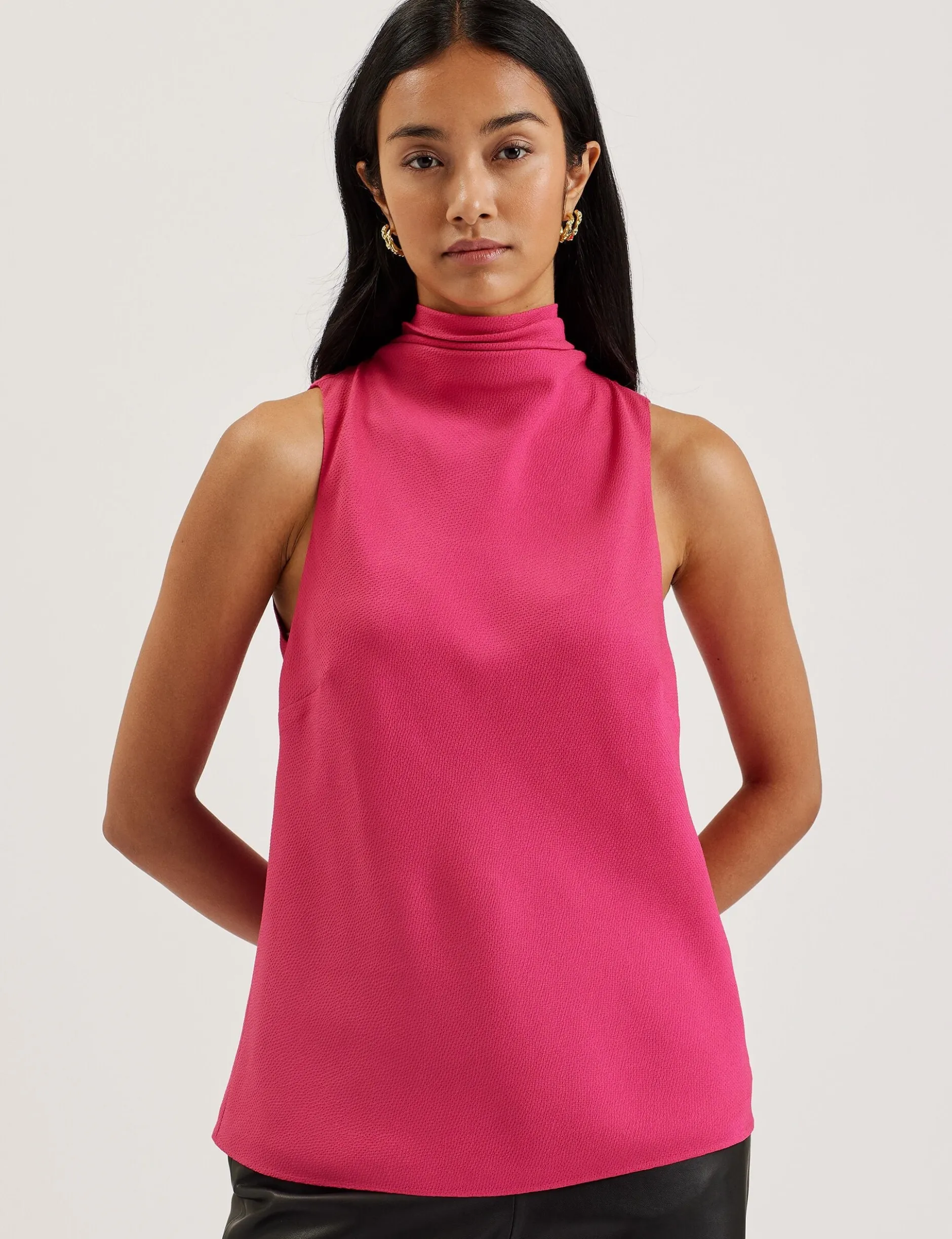 Textured High Neck Sleeveless Top