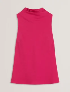 Textured High Neck Sleeveless Top