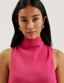 Textured High Neck Sleeveless Top