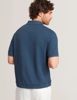 Textured Knit Button-Through Polo Shirt