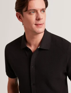 Textured Knit Button-Through Polo Shirt