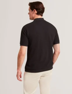 Textured Knit Button-Through Polo Shirt