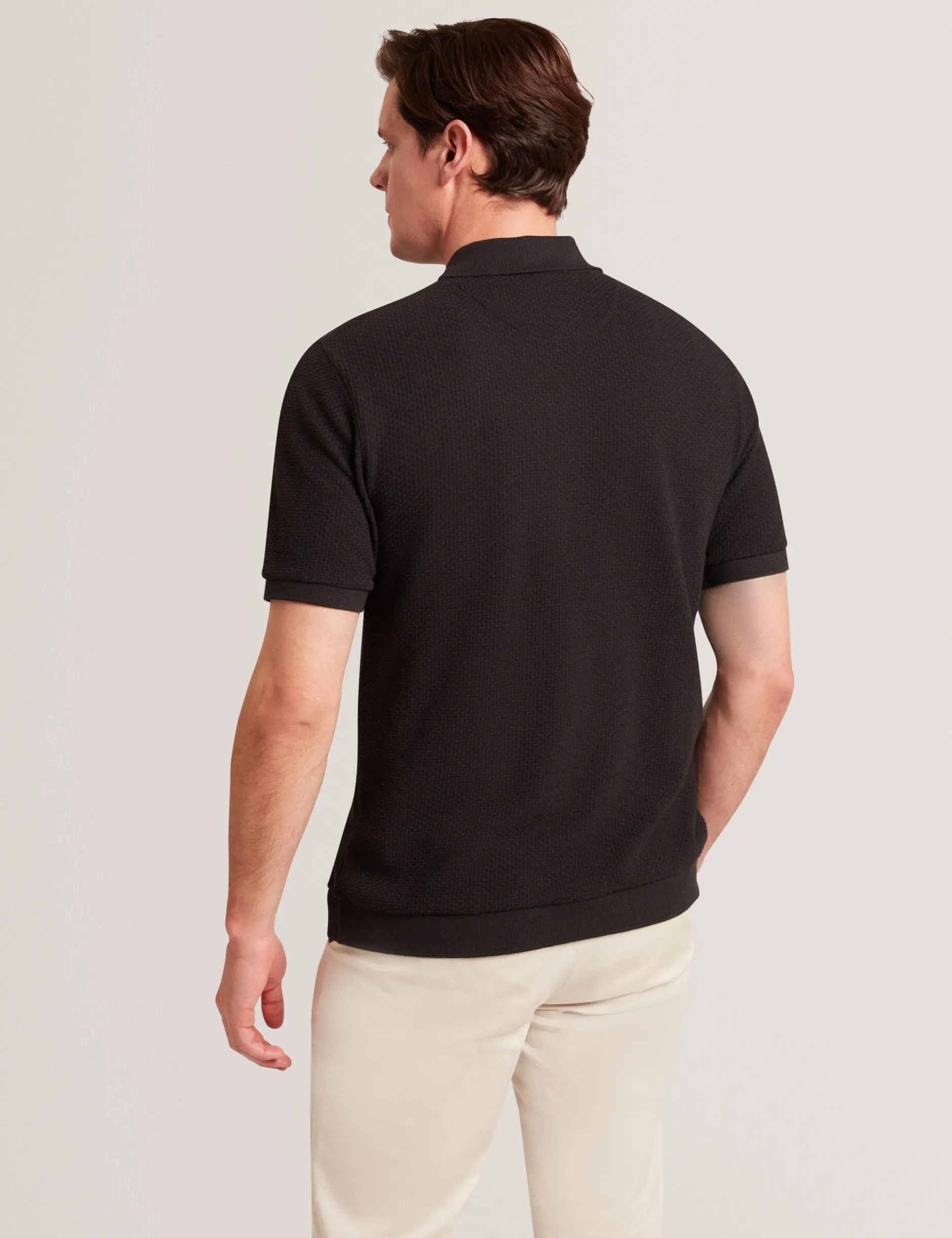Textured Knit Button-Through Polo Shirt