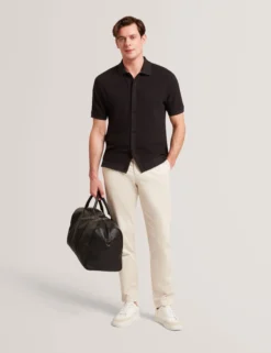 Textured Knit Button-Through Polo Shirt