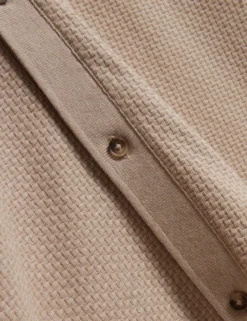 Textured Knit Button-Through Polo Shirt