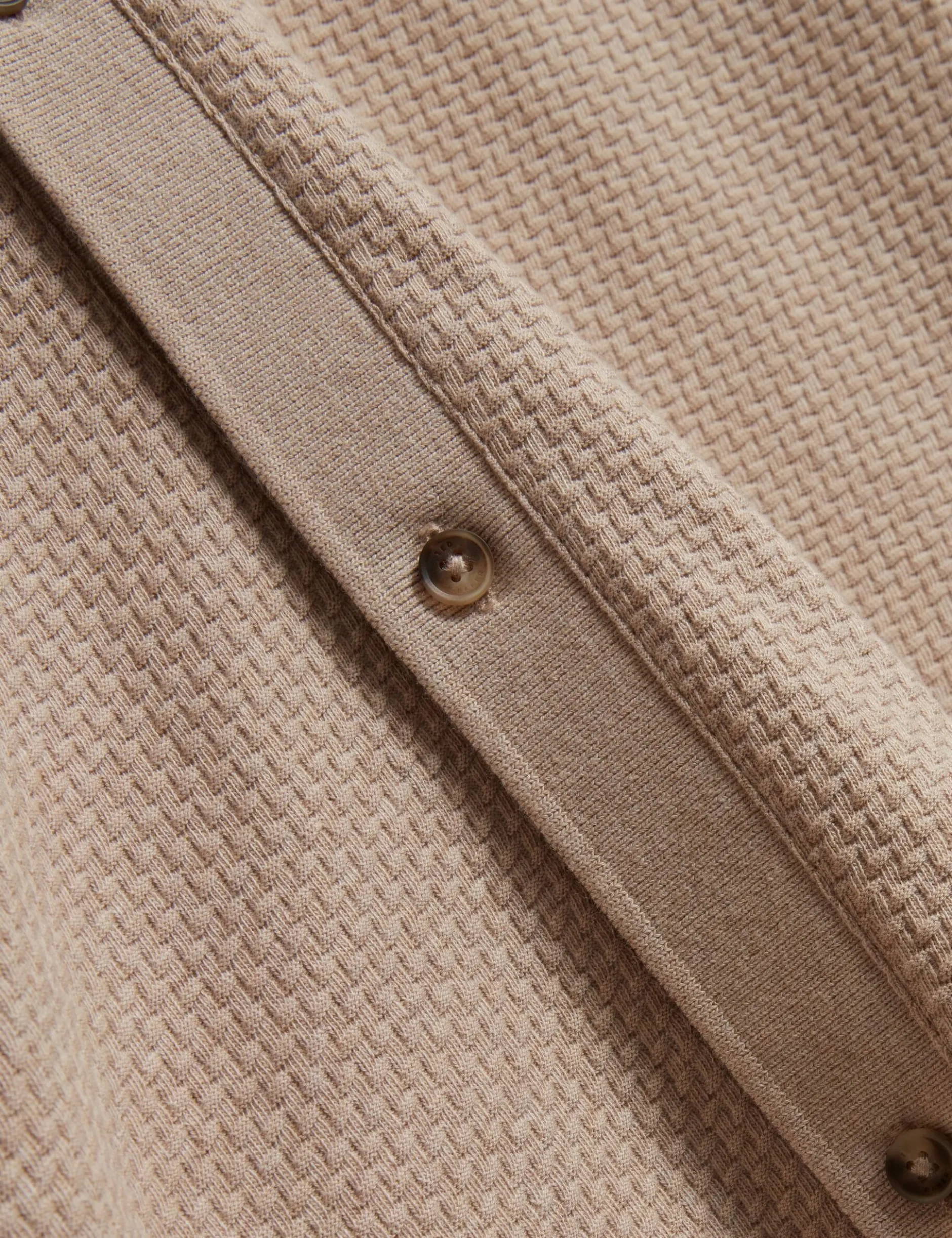 Textured Knit Button-Through Polo Shirt