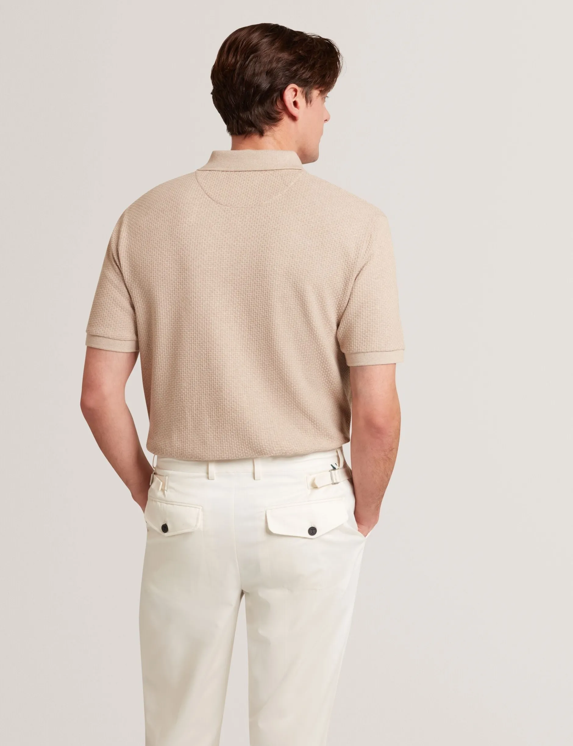 Textured Knit Button-Through Polo Shirt