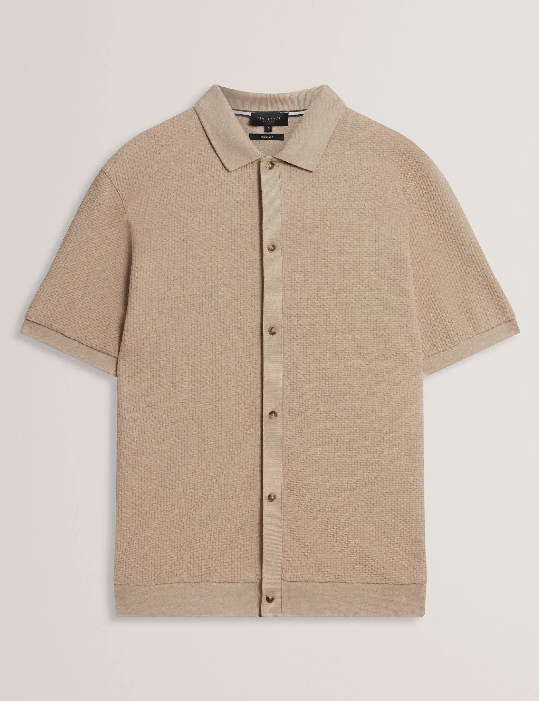 Textured Knit Button-Through Polo Shirt