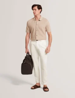 Textured Knit Button-Through Polo Shirt