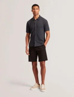 Textured Knit Button-Through Polo Shirt
