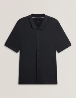 Textured Knit Button-Through Polo Shirt