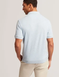 Textured Knit Button-Through Polo Shirt