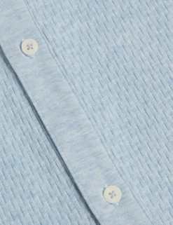 Textured Knit Button-Through Polo Shirt