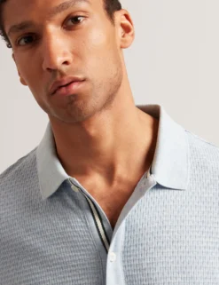 Textured Knit Button-Through Polo Shirt