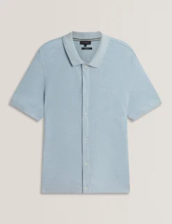 Textured Knit Button-Through Polo Shirt
