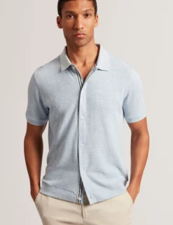 Textured Knit Button-Through Polo Shirt