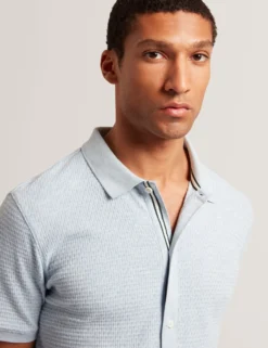 Textured Knit Button-Through Polo Shirt