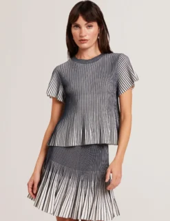 Textured Knit Fluted Short Sleeve Top
