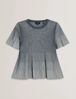 Textured Knit Fluted Short Sleeve Top